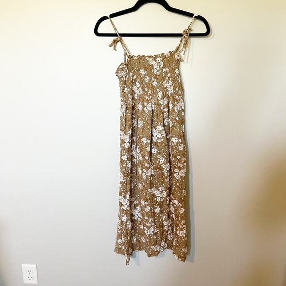 Faithfull the brand suki floral smocked tie shoulder dress brown‎ size xs/2 - Picture 3 of 11